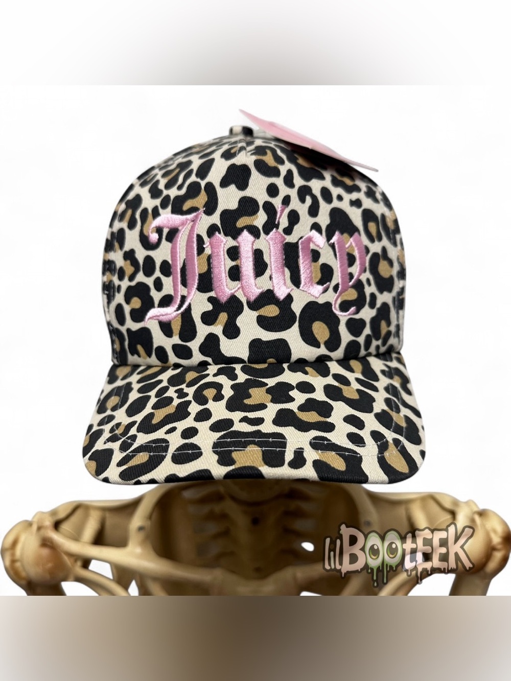 Juicy Couture Leopard Print Snapback Baseball Hat Pink Embroidered Logo NEW Y2K